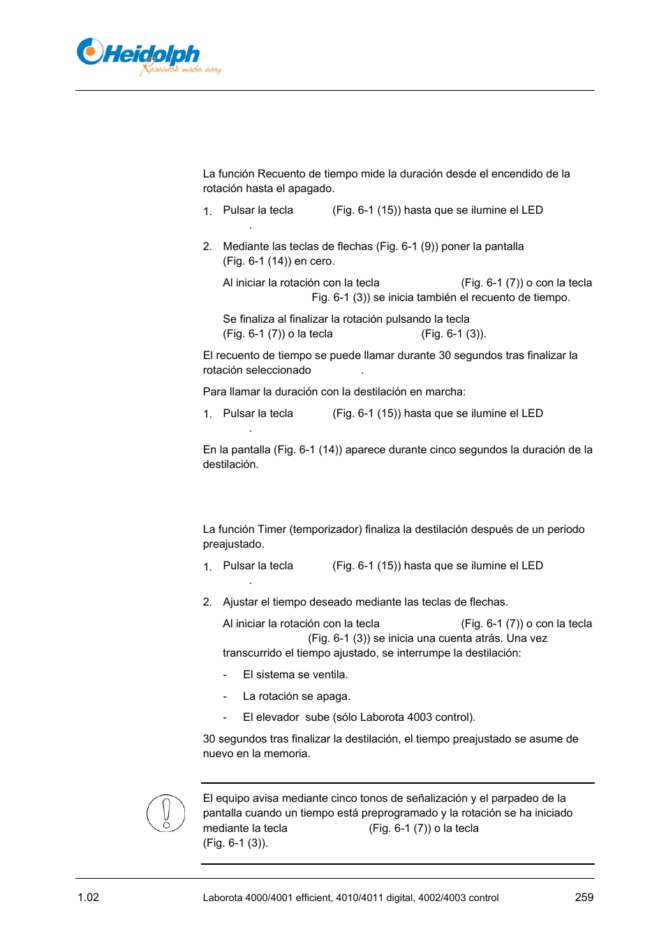 5 funciones de tiempo, 1 recuento de tiempo, 2 timer (temporizador) | 5 funciones, De tiempo, 2 timer, Temporizador) | Heidolph LABOROTA 4000 up to 4003 User Manual | Page 261 / 364