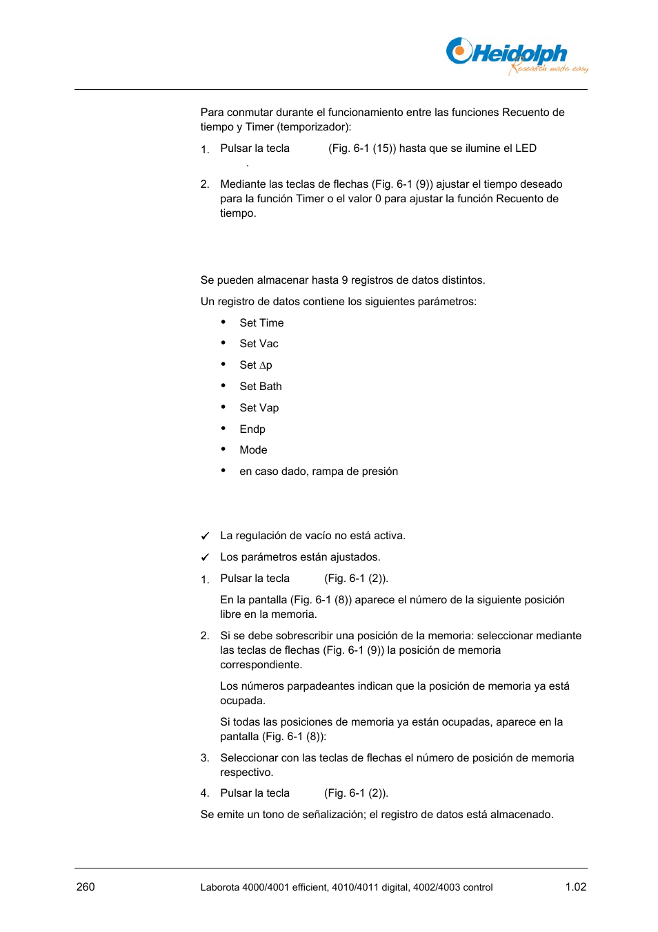 6 administrar parámetros de destilación, 1 guardar registro de datos, 6 administrar | Parámetros de destilación, 1 guardar, Registro de datos | Heidolph LABOROTA 4000 up to 4003 User Manual | Page 262 / 364