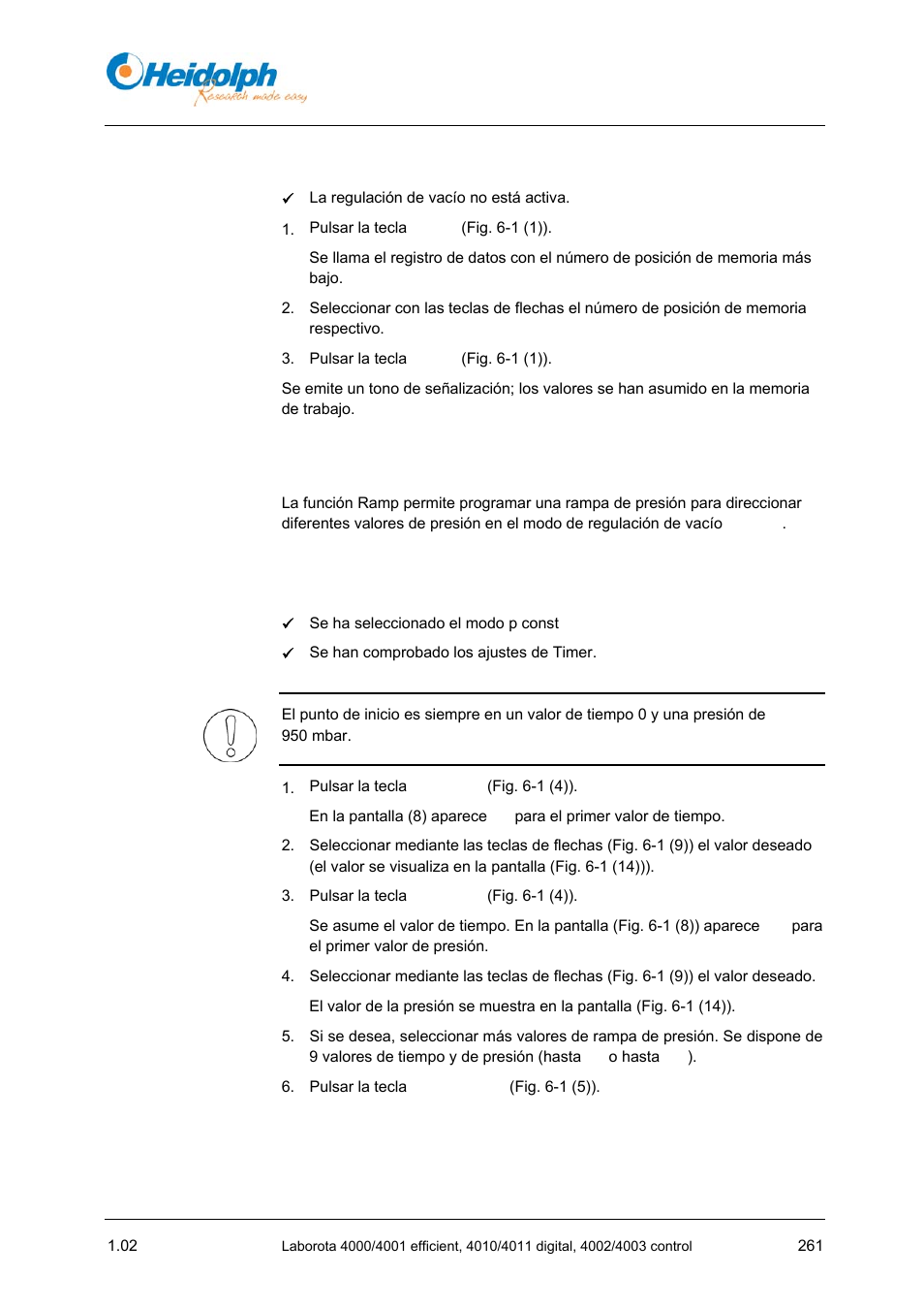 2 llamar un registro de datos, 7 función ramp, 1 programar rampa de presión | 1 programar, Rampa de presión | Heidolph LABOROTA 4000 up to 4003 User Manual | Page 263 / 364
