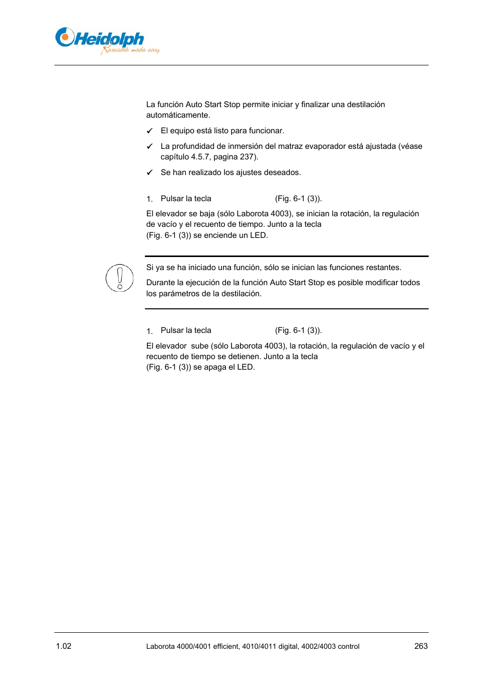 8 función auto start stop, 8 función, Auto start stop | Heidolph LABOROTA 4000 up to 4003 User Manual | Page 265 / 364
