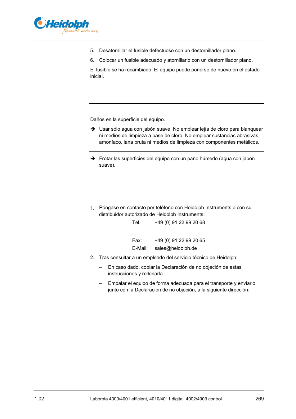 3 limpieza, 4 servicio técnico, 4 servicio | Técnico | Heidolph LABOROTA 4000 up to 4003 User Manual | Page 271 / 364