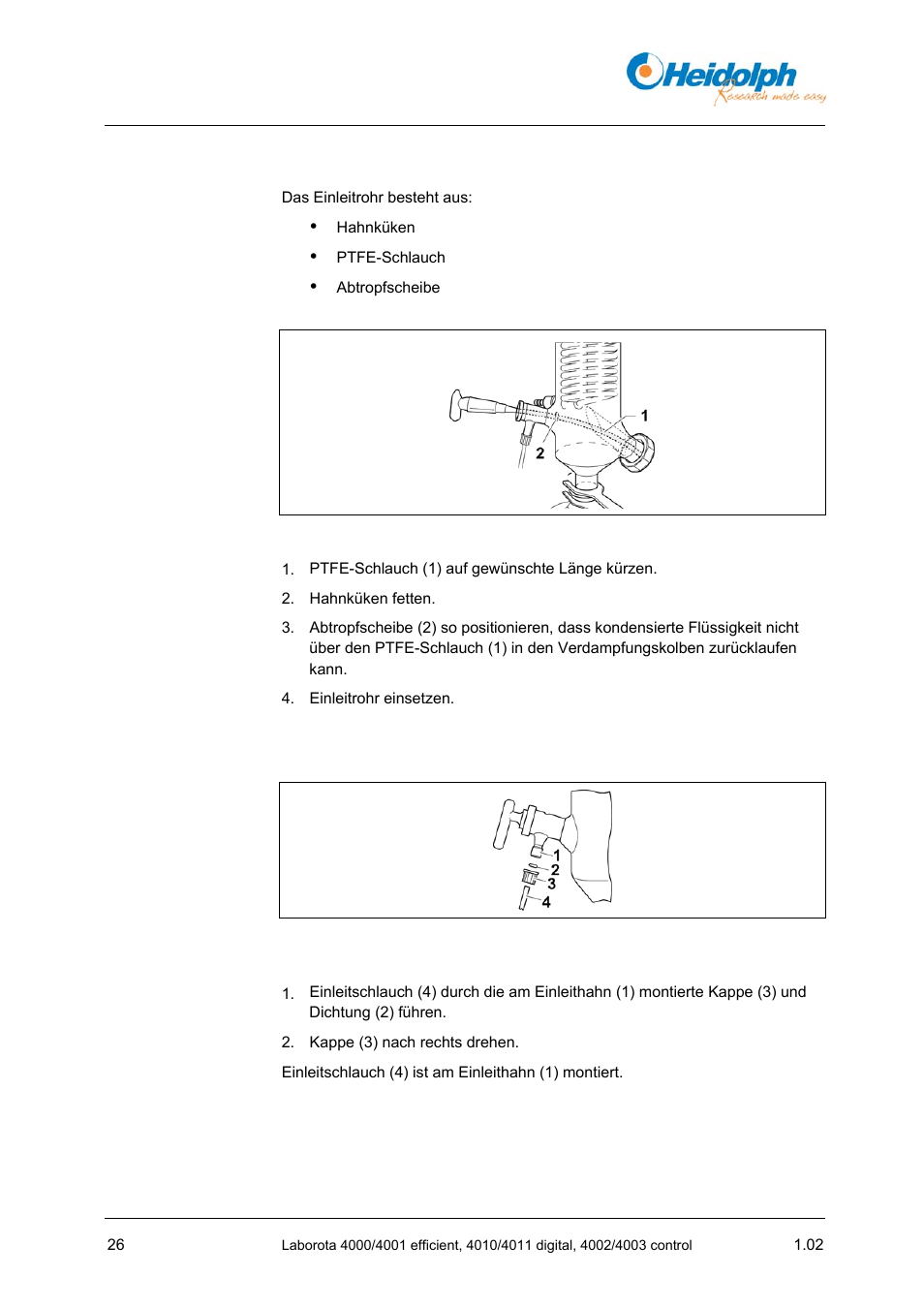9 einleitrohr einsetzen, 10 einleitschlauch montieren | Heidolph LABOROTA 4000 up to 4003 User Manual | Page 28 / 364