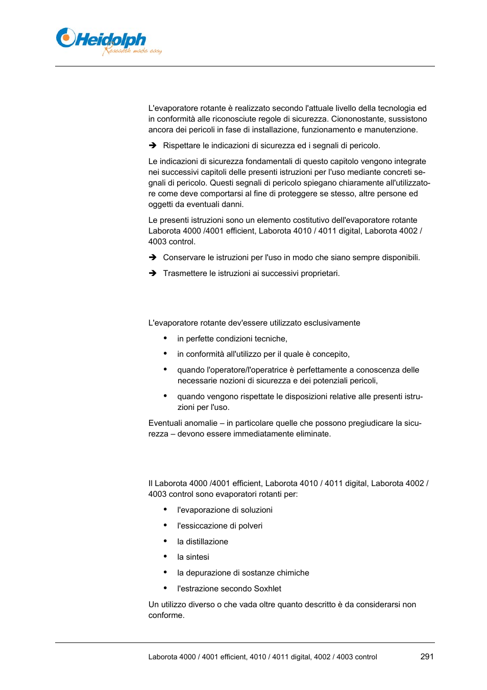 2 indicazioni di sicurezza fondamentali, 1 indicazioni di sicurezza generali, 2 utilizzo conforme | Indicazioni di sicurezza fondamentali, 1 indicazioni, Sicurezza generali, 2 utilizzo, Conforme | Heidolph LABOROTA 4000 up to 4003 User Manual | Page 293 / 364