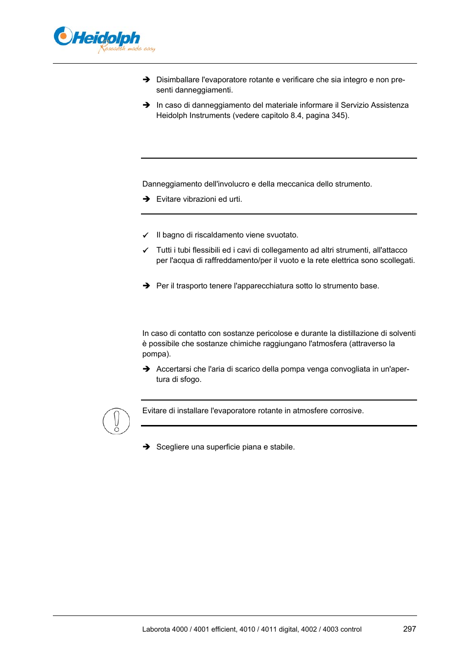 2 trasporto, 3 installazione strumento base, 3 installazione | Strumento base | Heidolph LABOROTA 4000 up to 4003 User Manual | Page 299 / 364