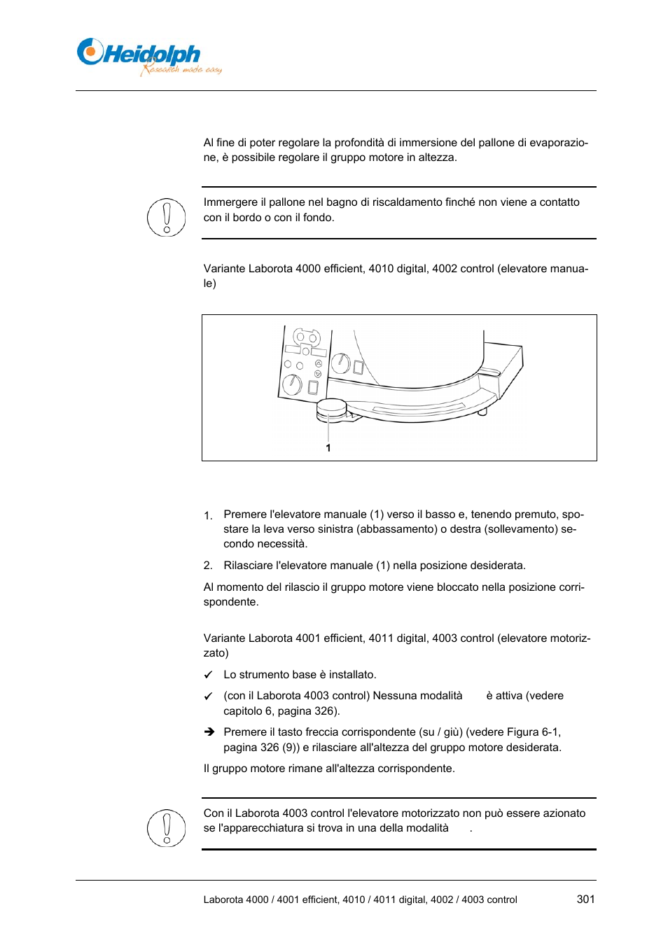 5 utilizzo dell'elevatore, 5 utilizzo, Dell'elevatore | Heidolph LABOROTA 4000 up to 4003 User Manual | Page 303 / 364