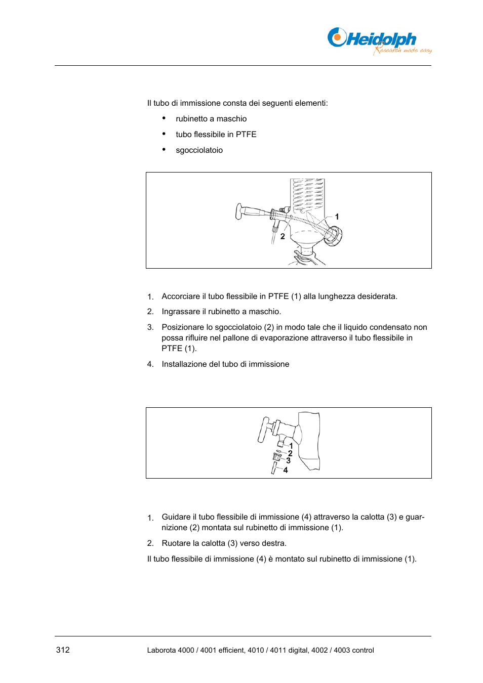 9 installazione del tubo di immissione, 10 montaggio del tubo flessibile di immissione, 9 installazione | Del tubo di immissione | Heidolph LABOROTA 4000 up to 4003 User Manual | Page 314 / 364