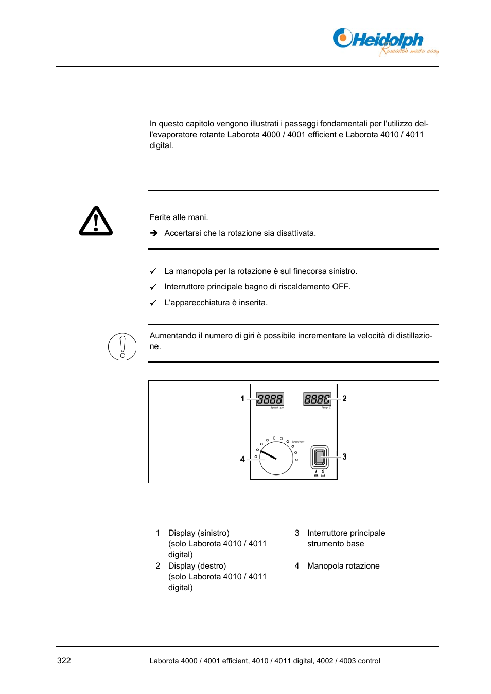 1 impostazione del numero di giri di rotazione, Impostazione del numero di giri di rotazione | Heidolph LABOROTA 4000 up to 4003 User Manual | Page 324 / 364