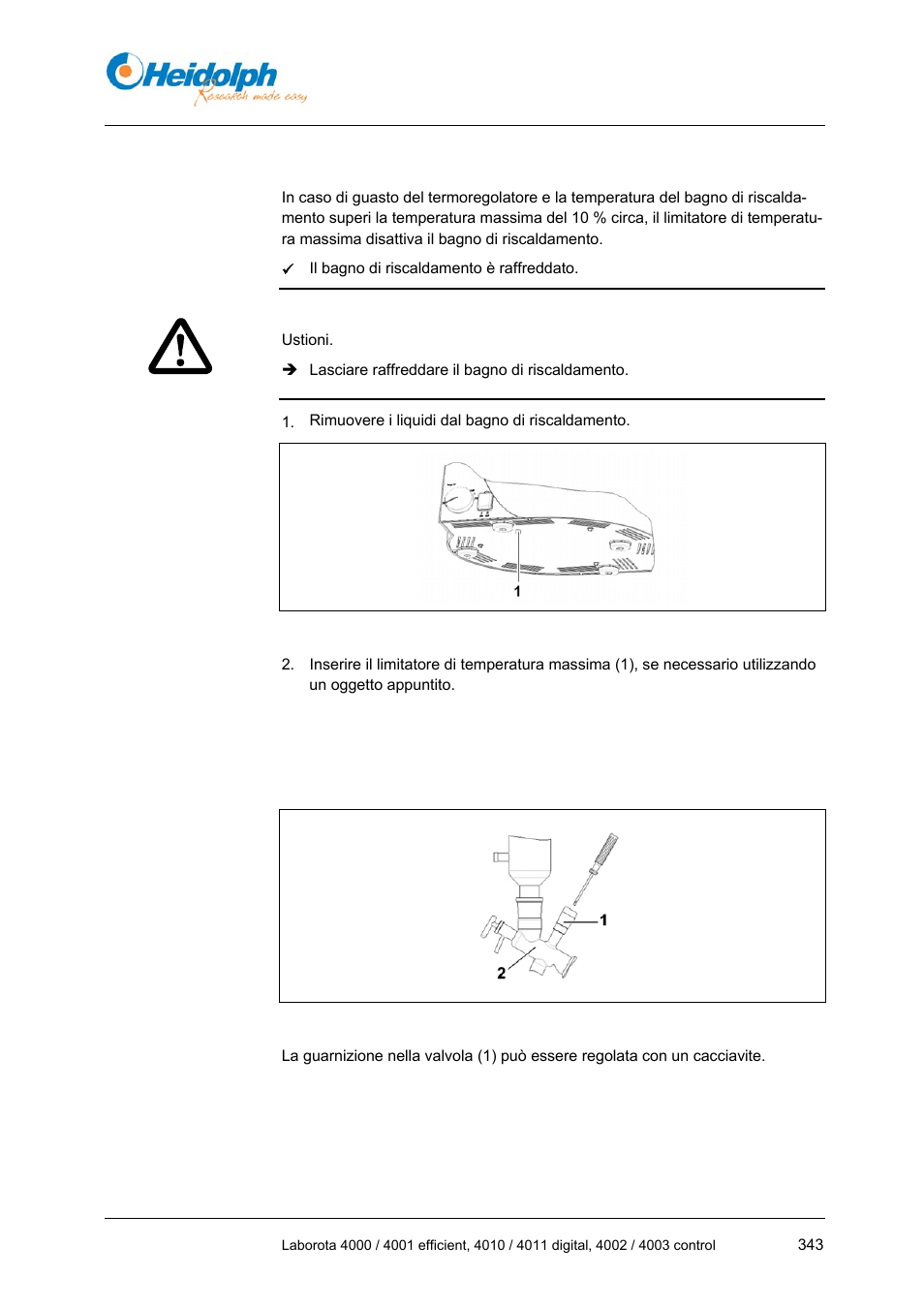 2 reset del limitatore di temperatura massima, 3 regolazione ermeticità vuoto (set vetrerie g6), 3 regolazione | Ermeticità, Vuoto (set vetrerie g6), 2, pagin | Heidolph LABOROTA 4000 up to 4003 User Manual | Page 345 / 364
