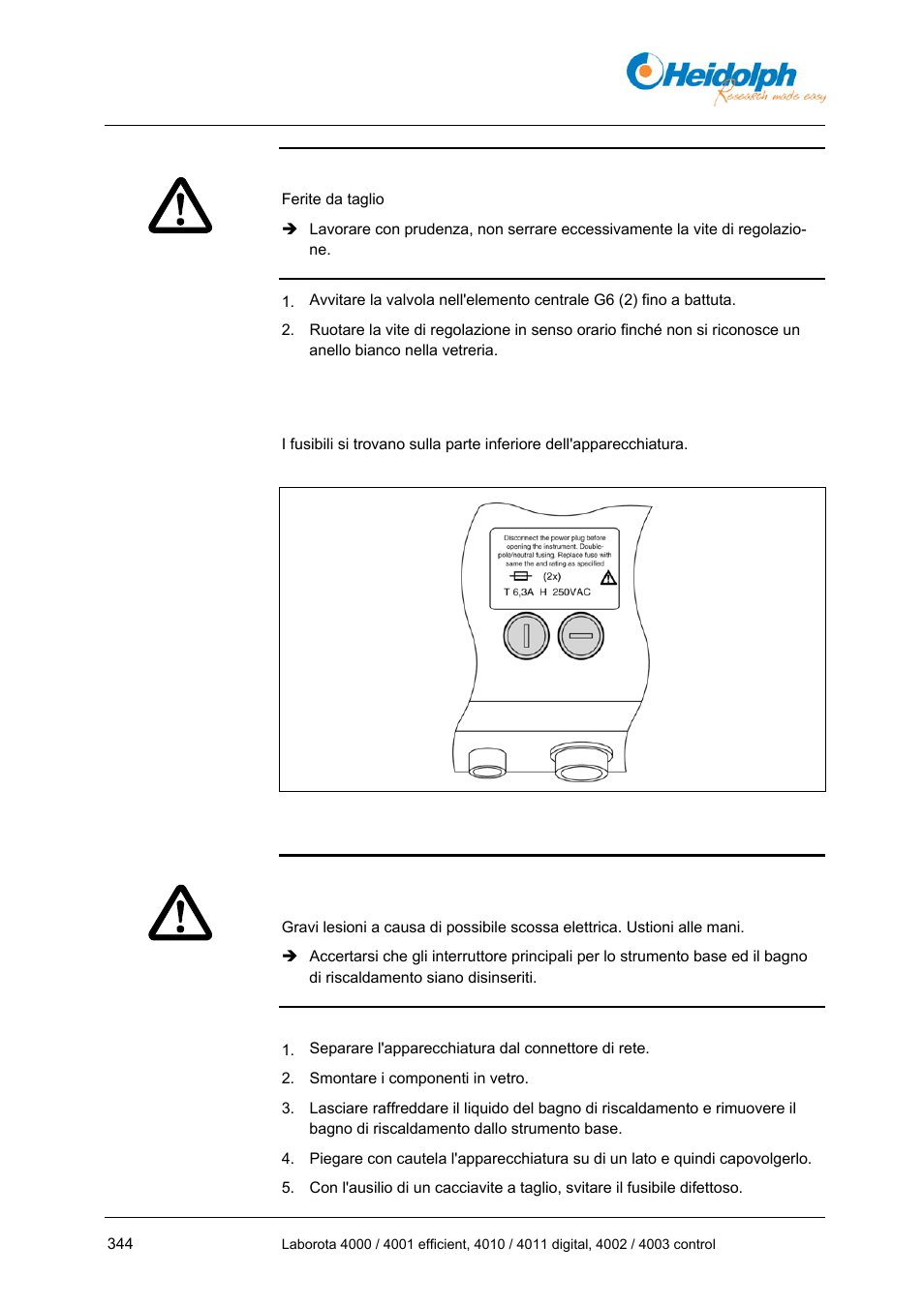 2 sostituzione fusibili, O 8.2, pagin | Heidolph LABOROTA 4000 up to 4003 User Manual | Page 346 / 364