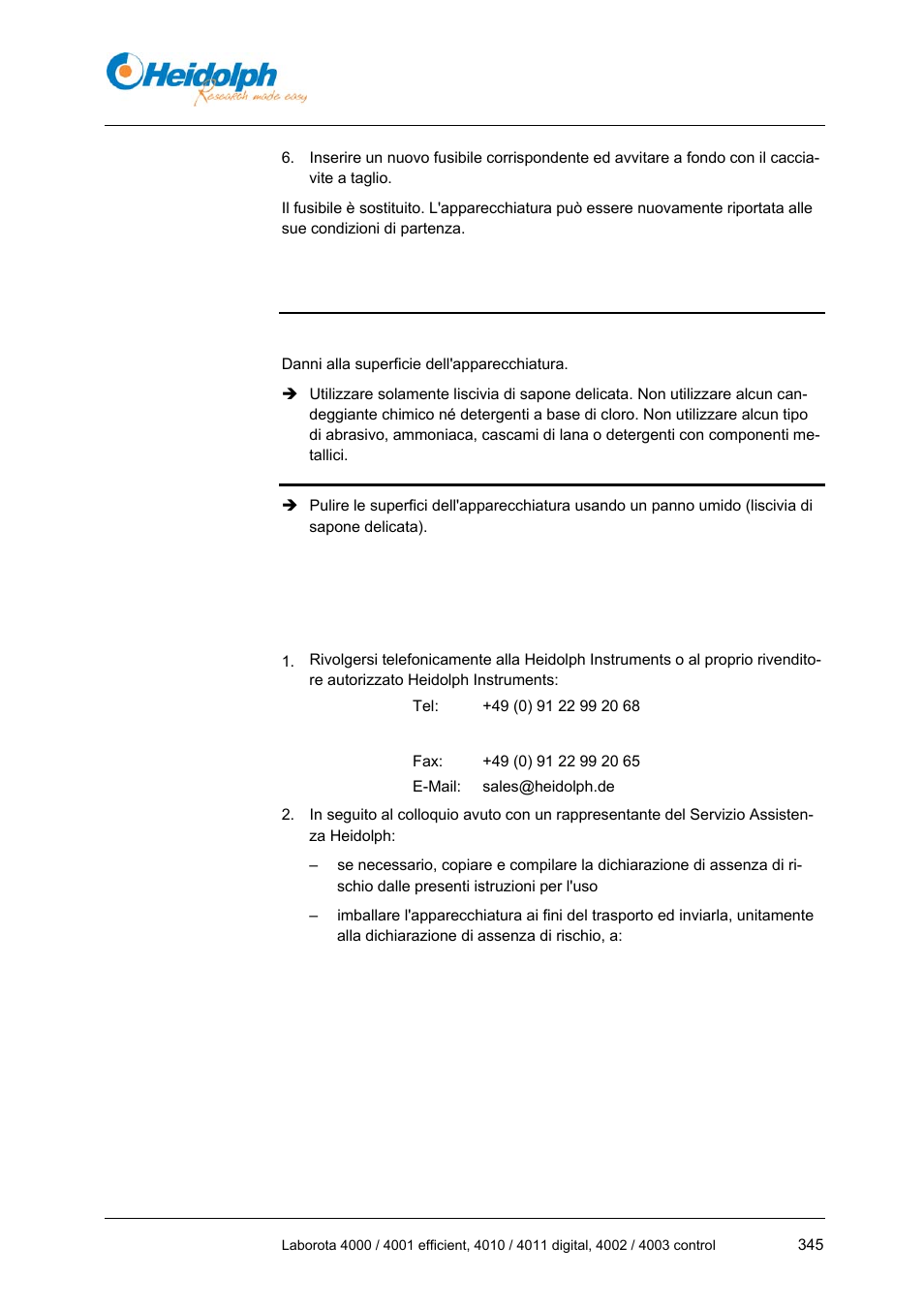 3 pulizia, 4 servizio assistenza, 4 servizio | Assistenza | Heidolph LABOROTA 4000 up to 4003 User Manual | Page 347 / 364