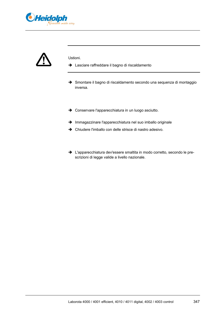 4 smontare il bagno di riscaldamento, 2 magazzinaggio, 3 smaltimento | Heidolph LABOROTA 4000 up to 4003 User Manual | Page 349 / 364