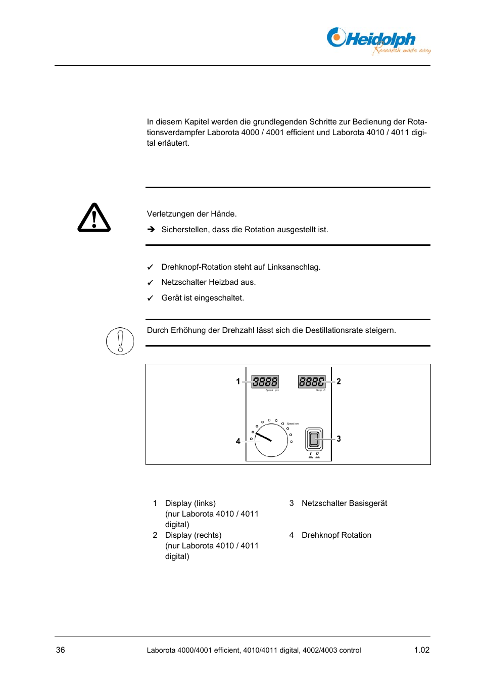 1 rotationsdrehzahl einstellen | Heidolph LABOROTA 4000 up to 4003 User Manual | Page 38 / 364