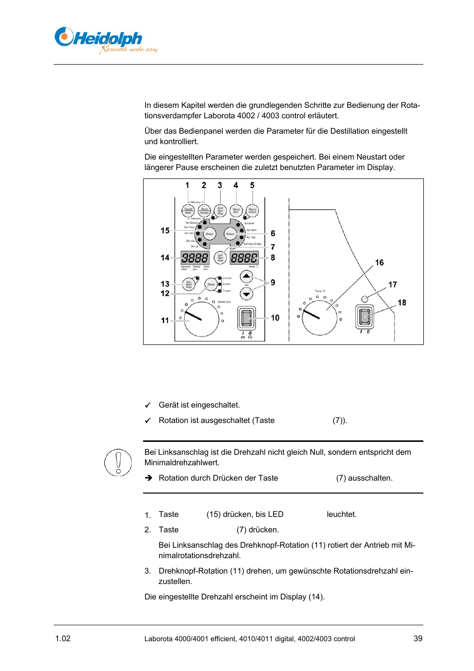6 bedienung laborota 4002 / 4003 control, 1 rotationsdrehzahl einstellen, 6 bedienung | Laborota, 4002 / 4003 control, Bild 6-1, seite 39 (9 | Heidolph LABOROTA 4000 up to 4003 User Manual | Page 41 / 364