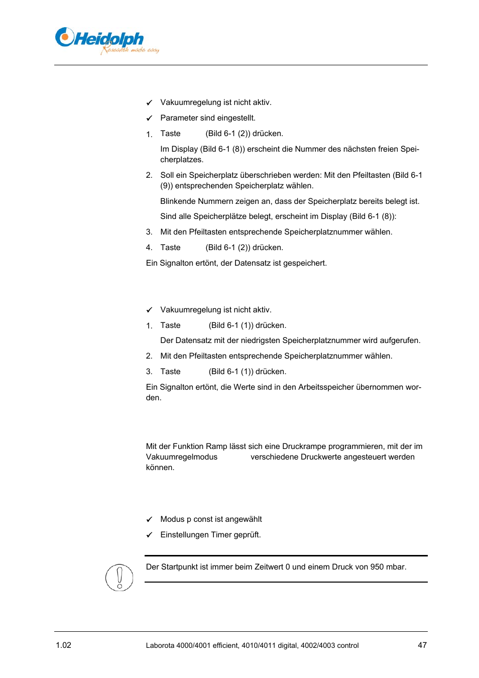 1 datensatz speichern, 2 datensatz aufrufen, 7 funktion ramp | 1 druckrampe programmieren, 1 druckrampe, Programmieren | Heidolph LABOROTA 4000 up to 4003 User Manual | Page 49 / 364