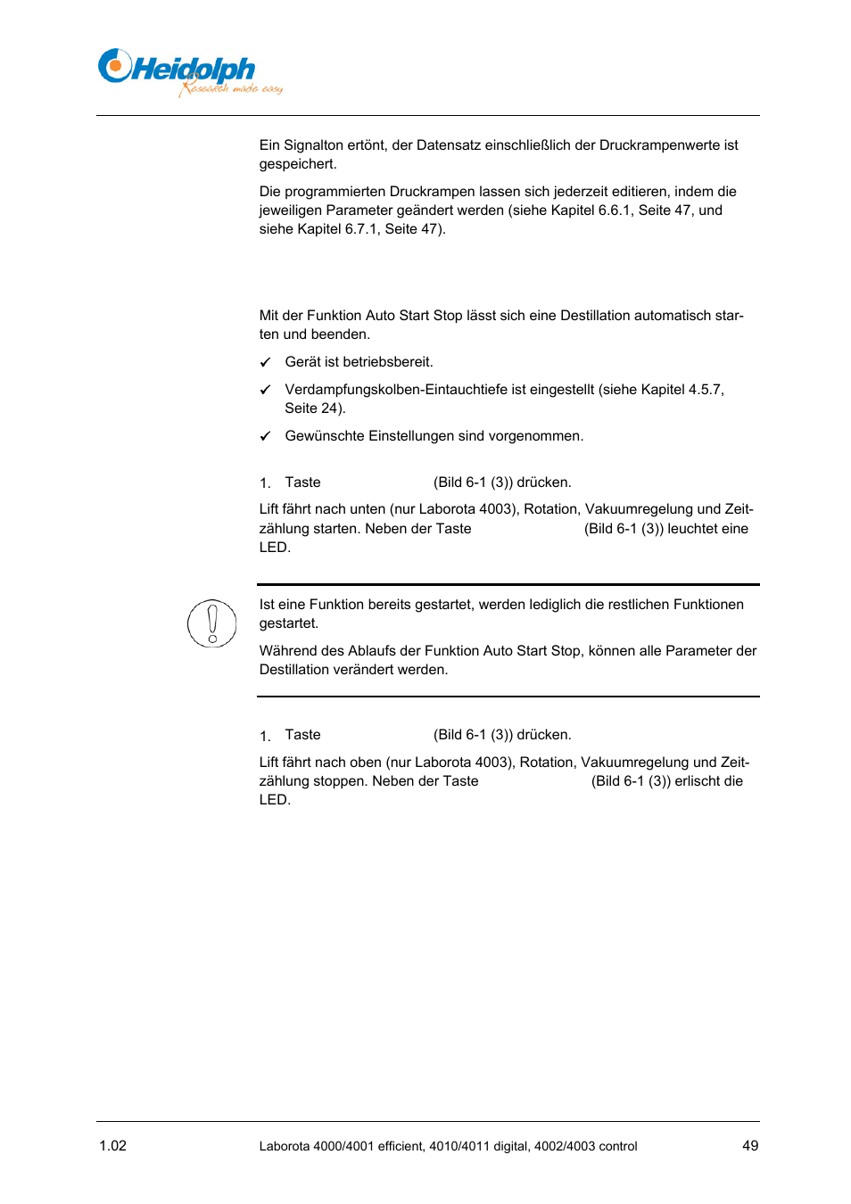 8 funktion auto start stop, 8 funktion, Auto start stop | Heidolph LABOROTA 4000 up to 4003 User Manual | Page 51 / 364