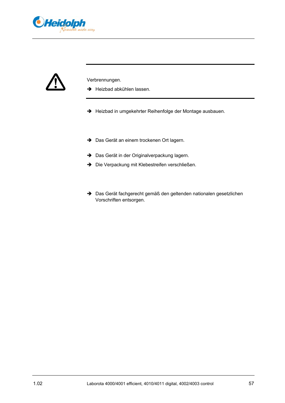 4 heizbad ausbauen, 2 lagerung, 3 entsorgung | Heidolph LABOROTA 4000 up to 4003 User Manual | Page 59 / 364