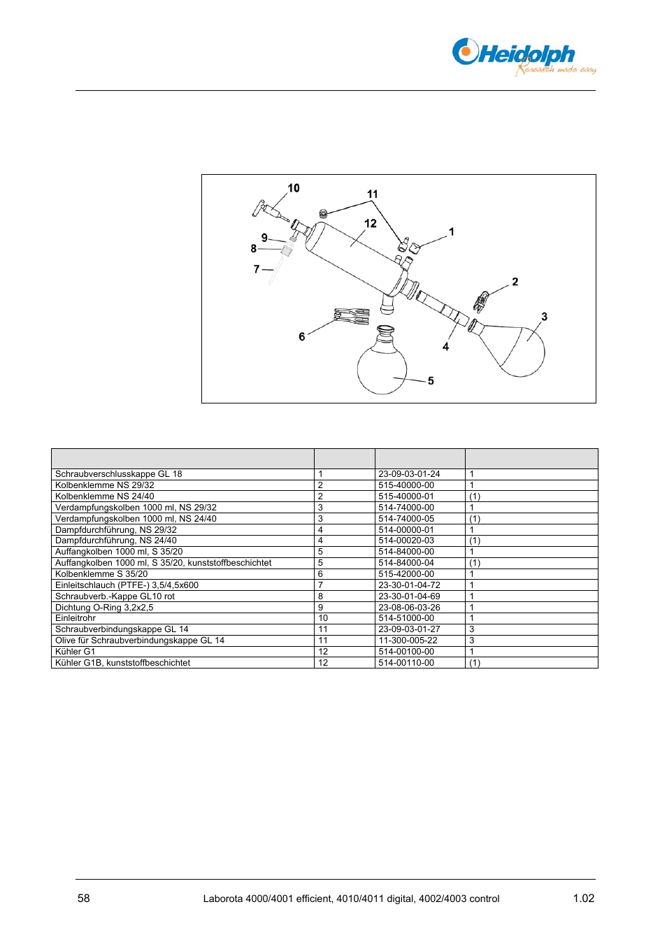 10 zubehör, ersatzteile, 1 glasgeräte, 10 zubehör | Ersatzteile, Zubehör, ersatzteile | Heidolph LABOROTA 4000 up to 4003 User Manual | Page 60 / 364