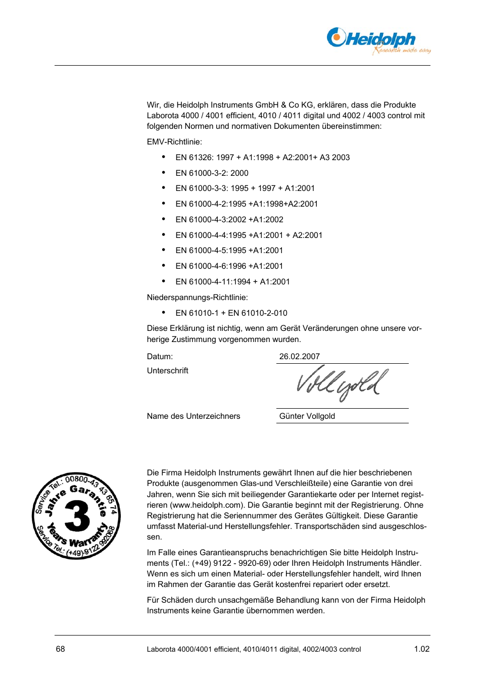 4 eu-konformitätserklärung, 5 garantieerklärung | Heidolph LABOROTA 4000 up to 4003 User Manual | Page 70 / 364