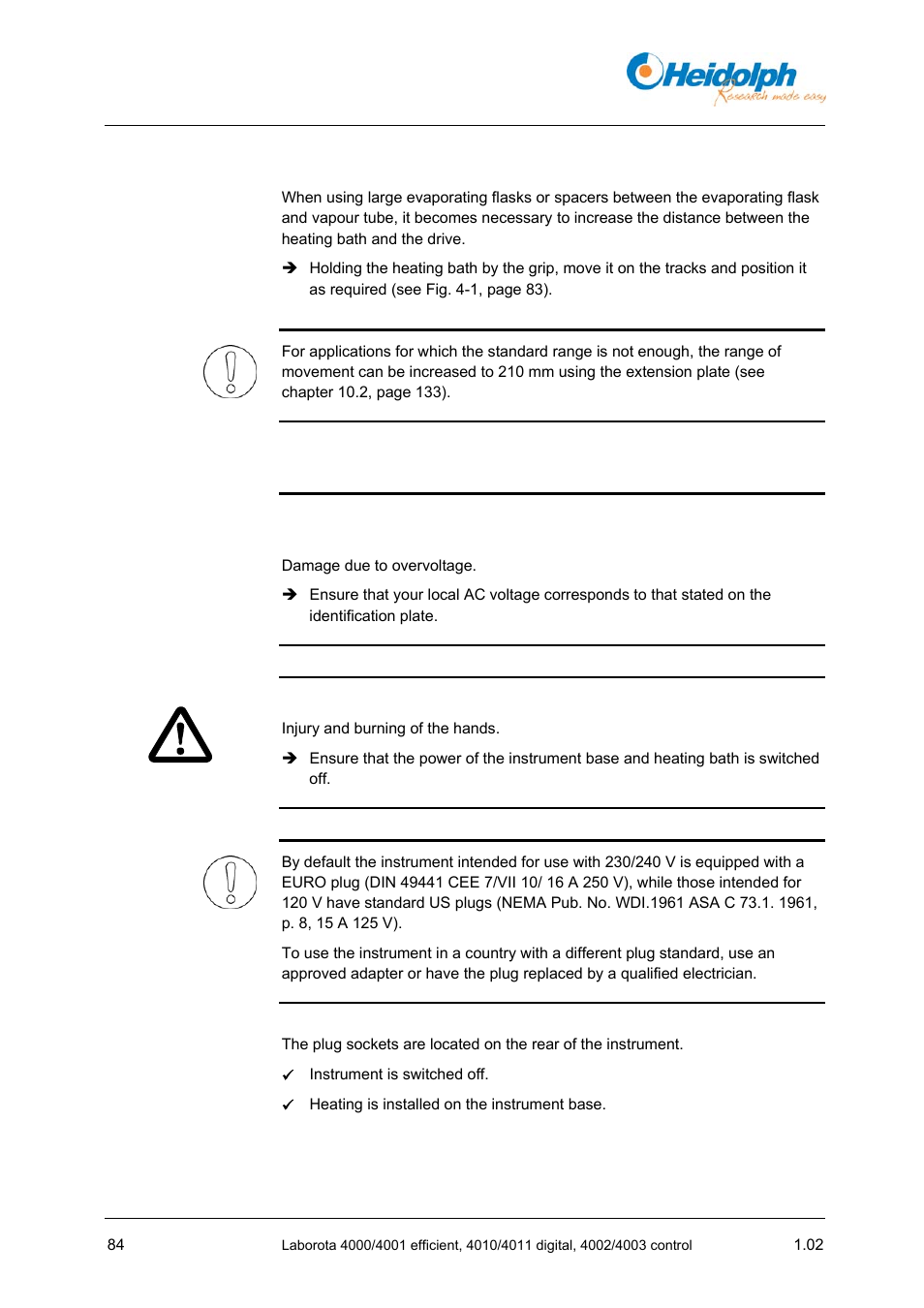3 moving the heating bath, 4 connecting the instrument base, 3 moving | Heating bath, 4 connecting, Instrument base | Heidolph LABOROTA 4000 up to 4003 User Manual | Page 86 / 364