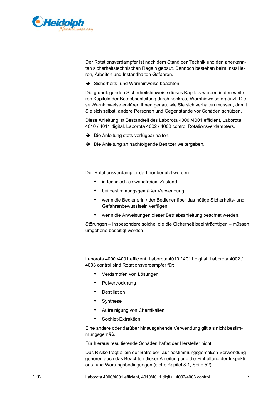 2 grundlegende sicherheitshinweise, 1 allgemeine sicherheitshinweise, 2 bestimmungsgemäße verwendung | 2 grundlegende, Sicherheitshinweise, 1 allgemeine | Heidolph LABOROTA 4000 up to 4003 User Manual | Page 9 / 364