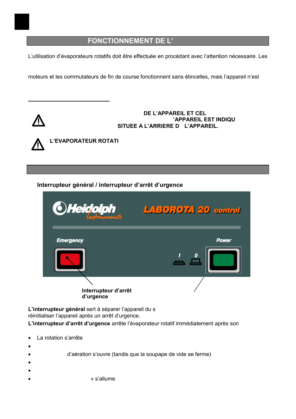 Fonctionnem, Ent de l’appareil, Fonctions sur le panneau de commande | Fonctionnement de l’appareil | Heidolph LABOROTA 20 compact and safety User Manual | Page 136 / 284