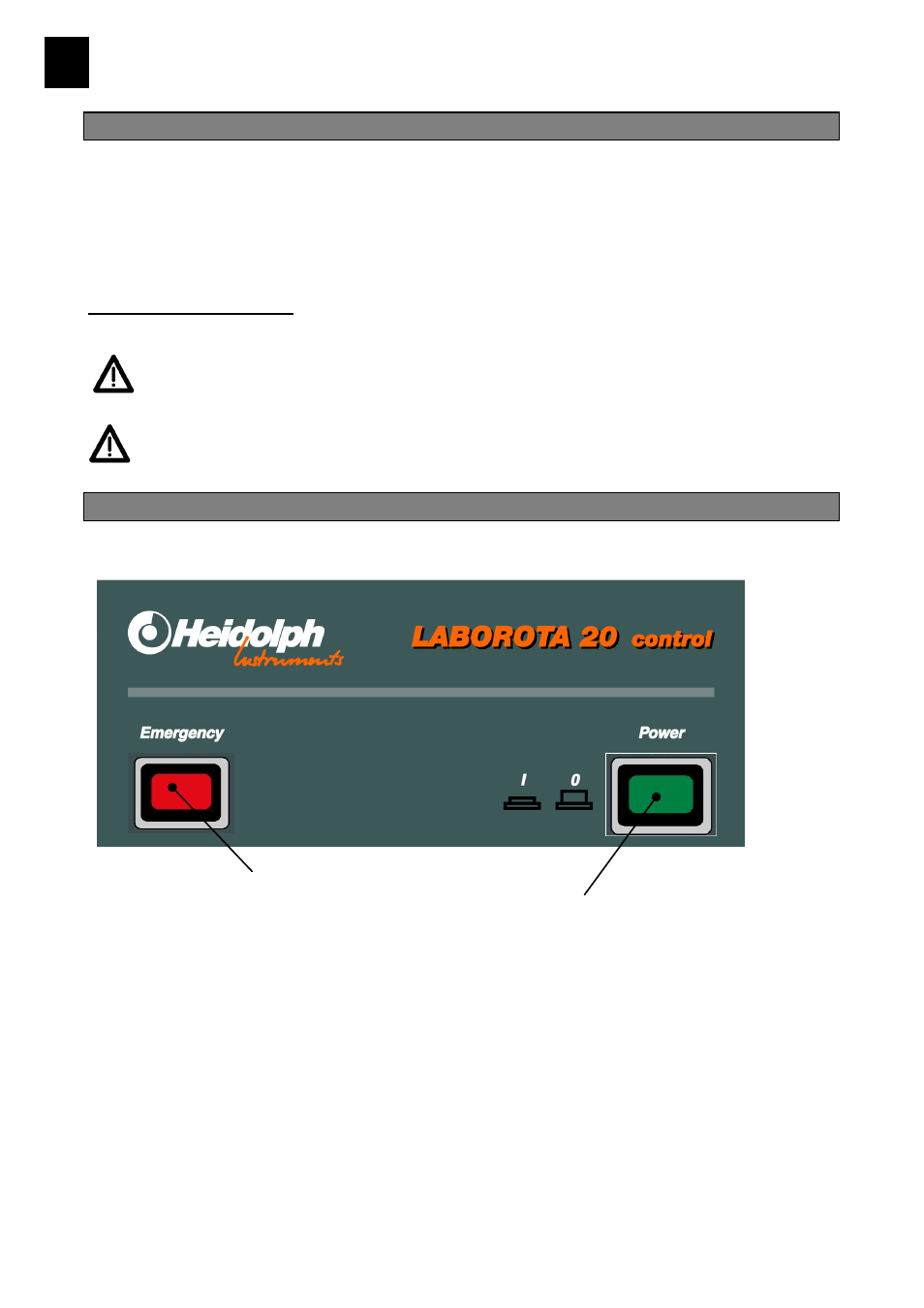 Betrieb des gerätes, Funktionen des bedienpanels, Hauptschalter / not-aus schalter | Heidolph LABOROTA 20 compact and safety User Manual | Page 26 / 284