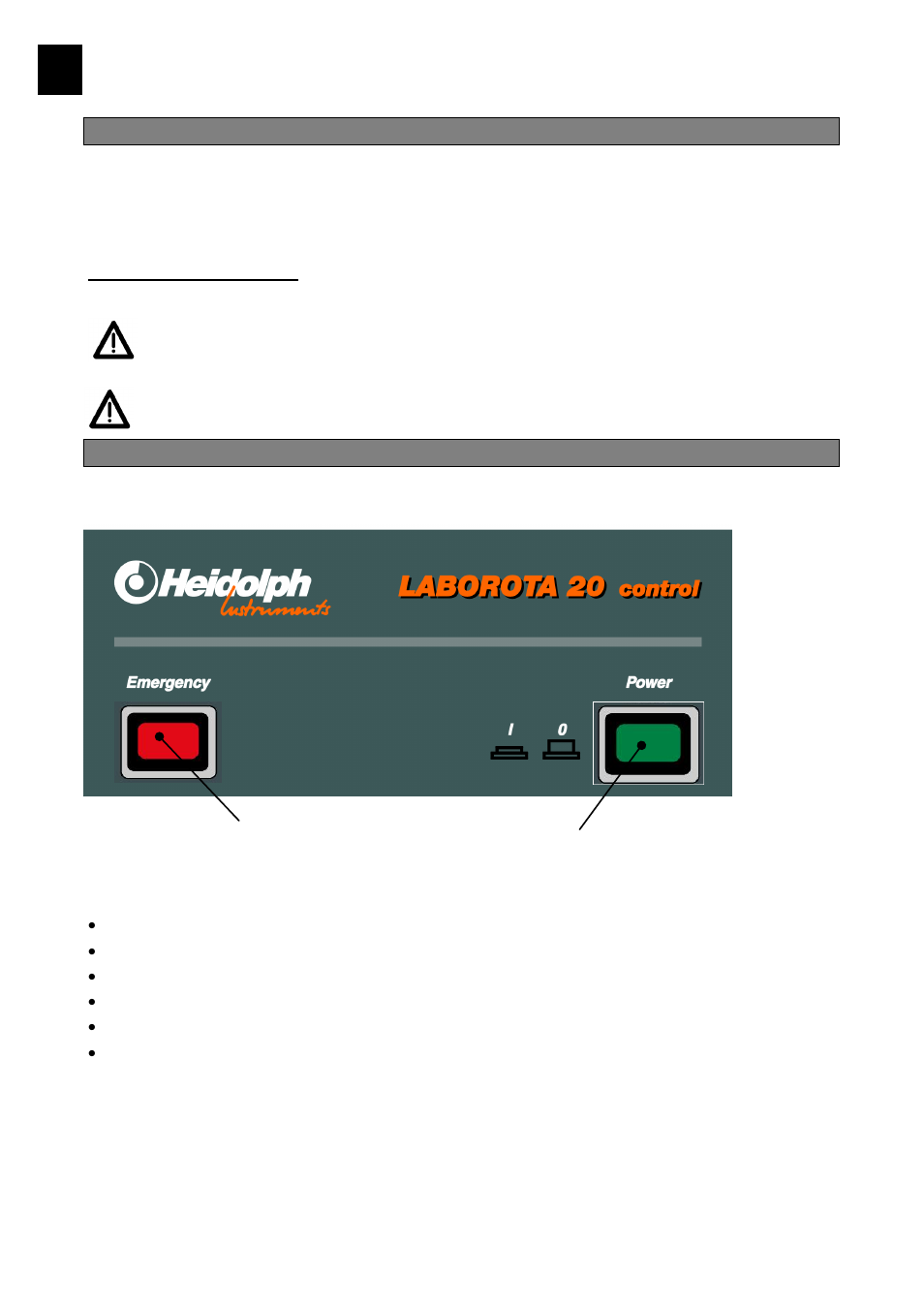 Working with the laborota 20 control, Control panel, Master switch / emergency-cut-out | Heidolph LABOROTA 20 compact and safety User Manual | Page 82 / 284