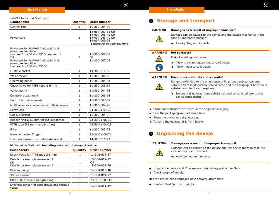 Storage and transport, Unpacking the device | Heidolph Automatic Module Distimatic User Manual | Page 11 / 52