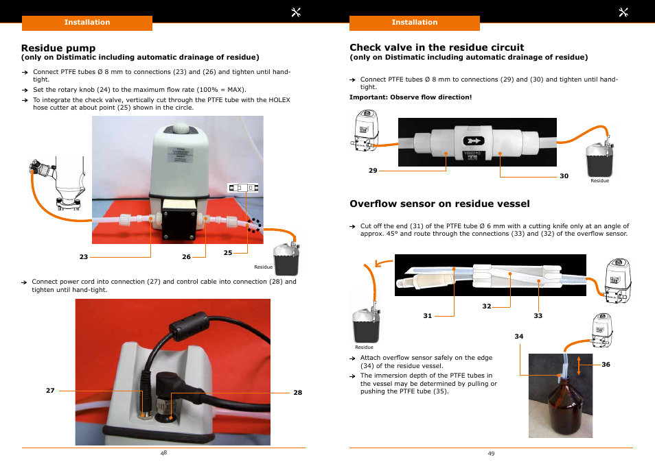 Residue pump, Check valve in the residue circuit, Overflow sensor on residue vessel | Heidolph Automatic Module Distimatic User Manual | Page 25 / 52
