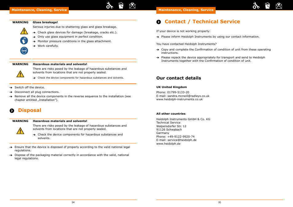 Disposal, Contact / technical service, Our contact details | Heidolph Automatic Module Distimatic User Manual | Page 48 / 52