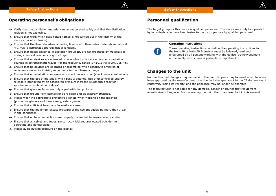 Operating personnel’s obligations, Personnel qualification changes to the unit | Heidolph Automatic Module Distimatic User Manual | Page 7 / 52