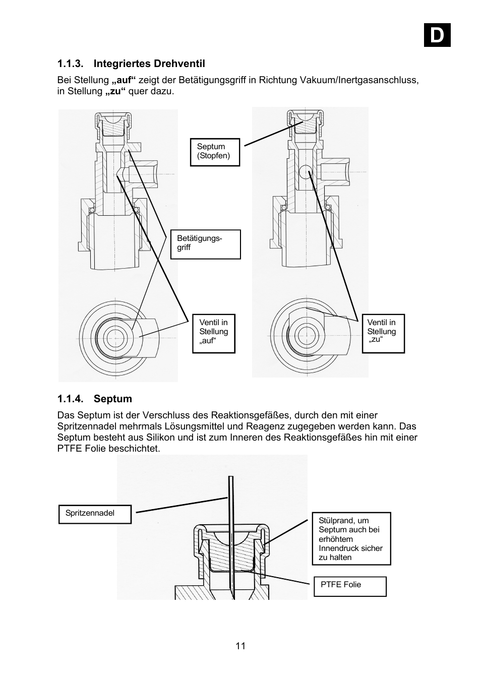 Integriertes drehventil, Septum, Id i | Heidolph Synthesis 1 User Manual | Page 11 / 268