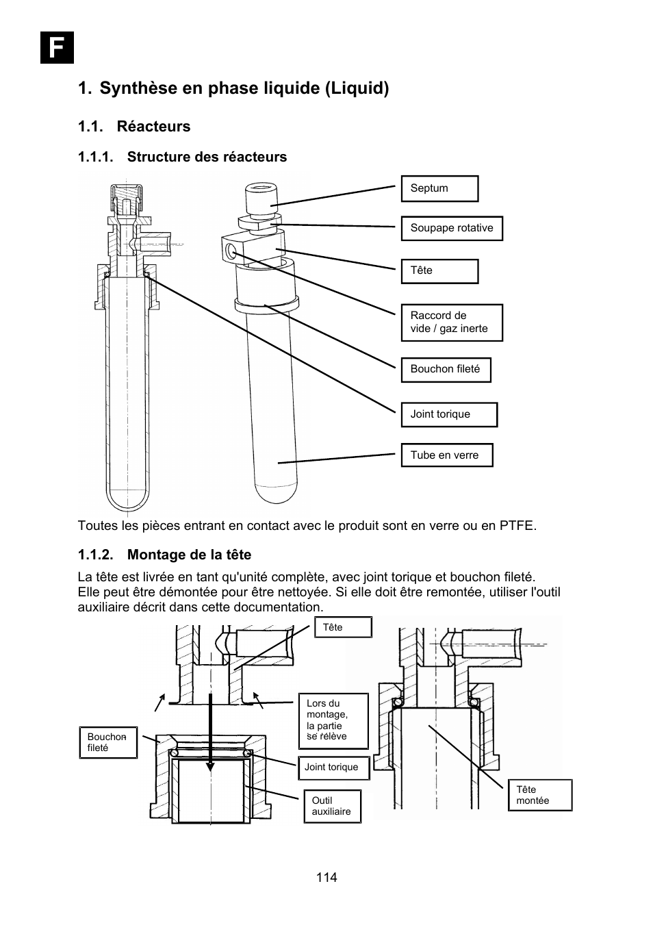 Synthèse en phase liquide (liquid), Réacteurs, Structure des réacteurs | Montage de la tête, If i | Heidolph Synthesis 1 User Manual | Page 114 / 268