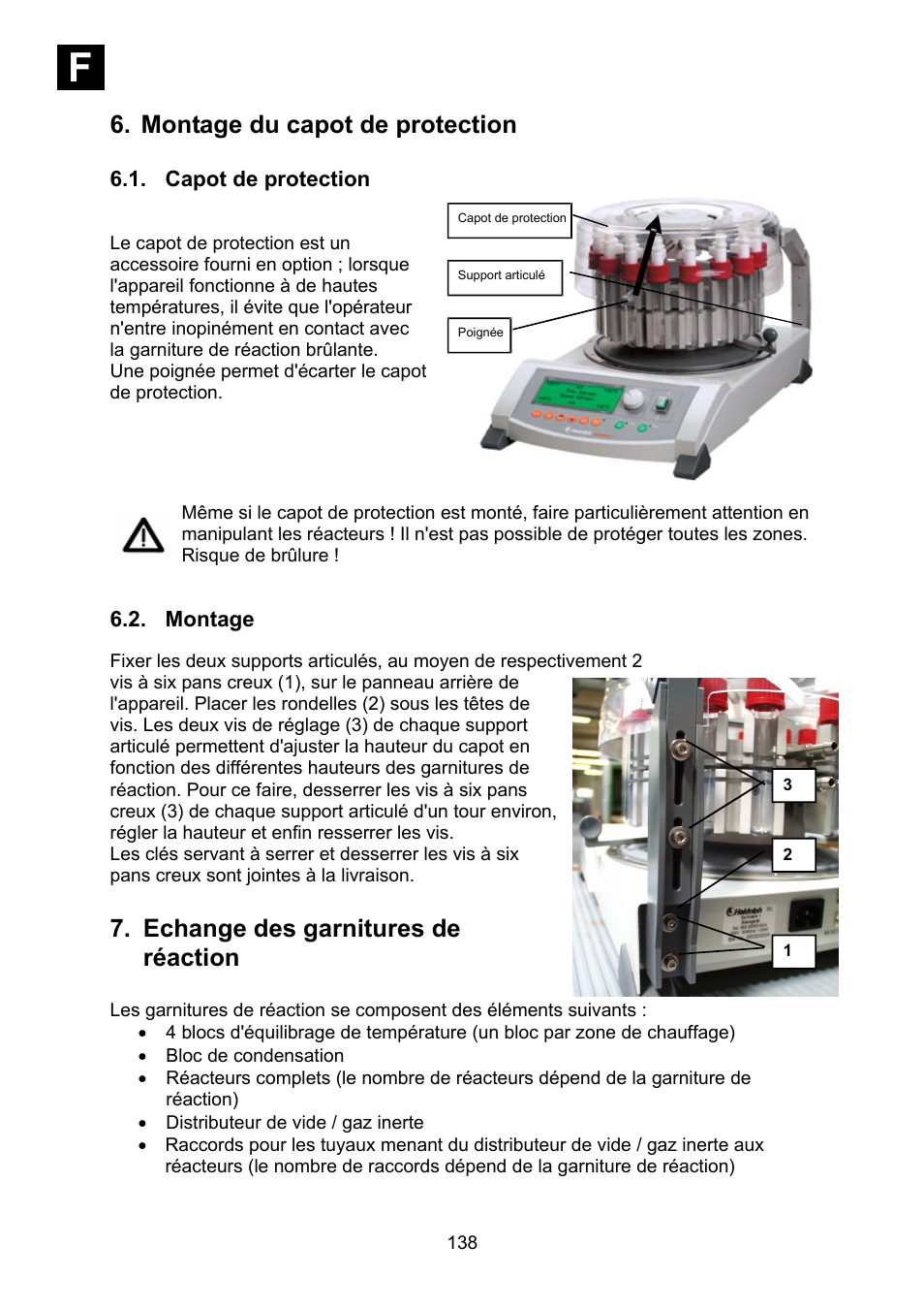 Montage du capot de protection, Capot de protection, Montage | Echange des garnitures de réaction, If i | Heidolph Synthesis 1 User Manual | Page 138 / 268