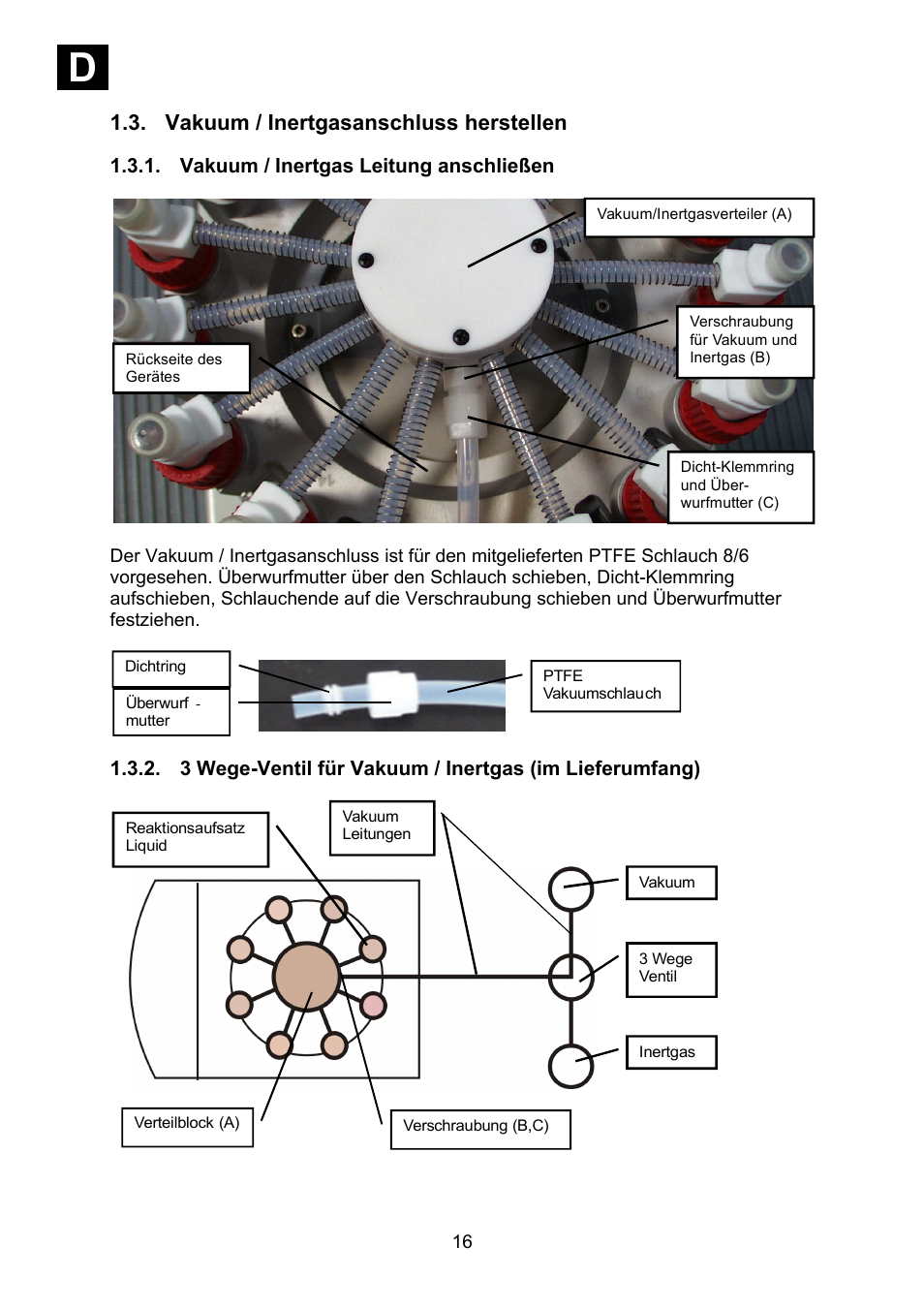 Vakuum / inertgasanschluss herstellen, Vakuum / inertgas leitung anschließen, Id i | Heidolph Synthesis 1 User Manual | Page 16 / 268