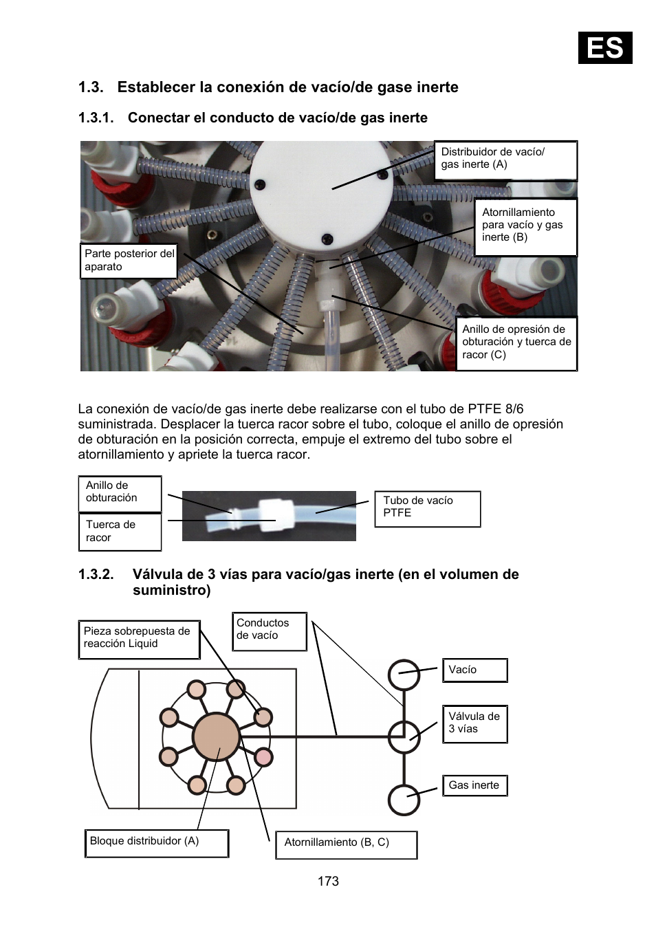 Establecer la conexión de vacío/de gase inerte, Conectar el conducto de vacío/de gas inerte, Ies i | Heidolph Synthesis 1 User Manual | Page 173 / 268