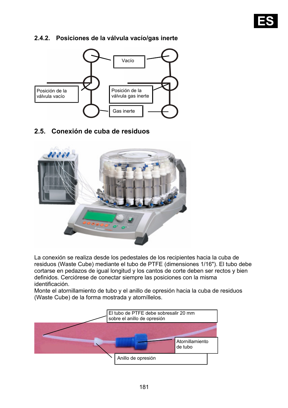 Posiciones de la válvula vacío/gas inerte, Conexión de cuba de residuos, Ies i | Heidolph Synthesis 1 User Manual | Page 181 / 268