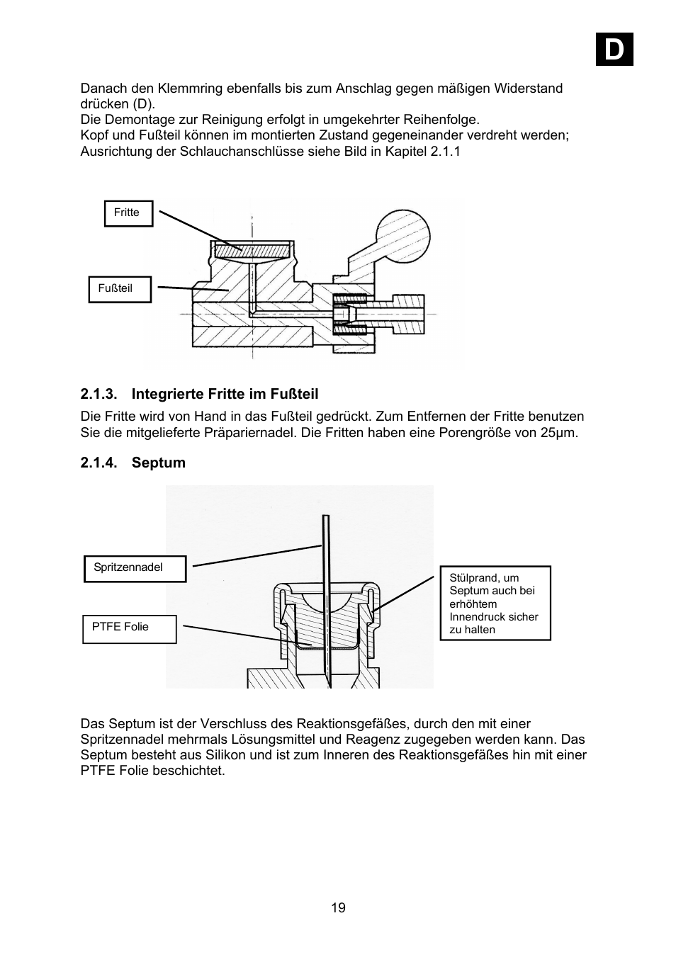 Integrierte fritte im fußteil, Septum, Id i | Heidolph Synthesis 1 User Manual | Page 19 / 268