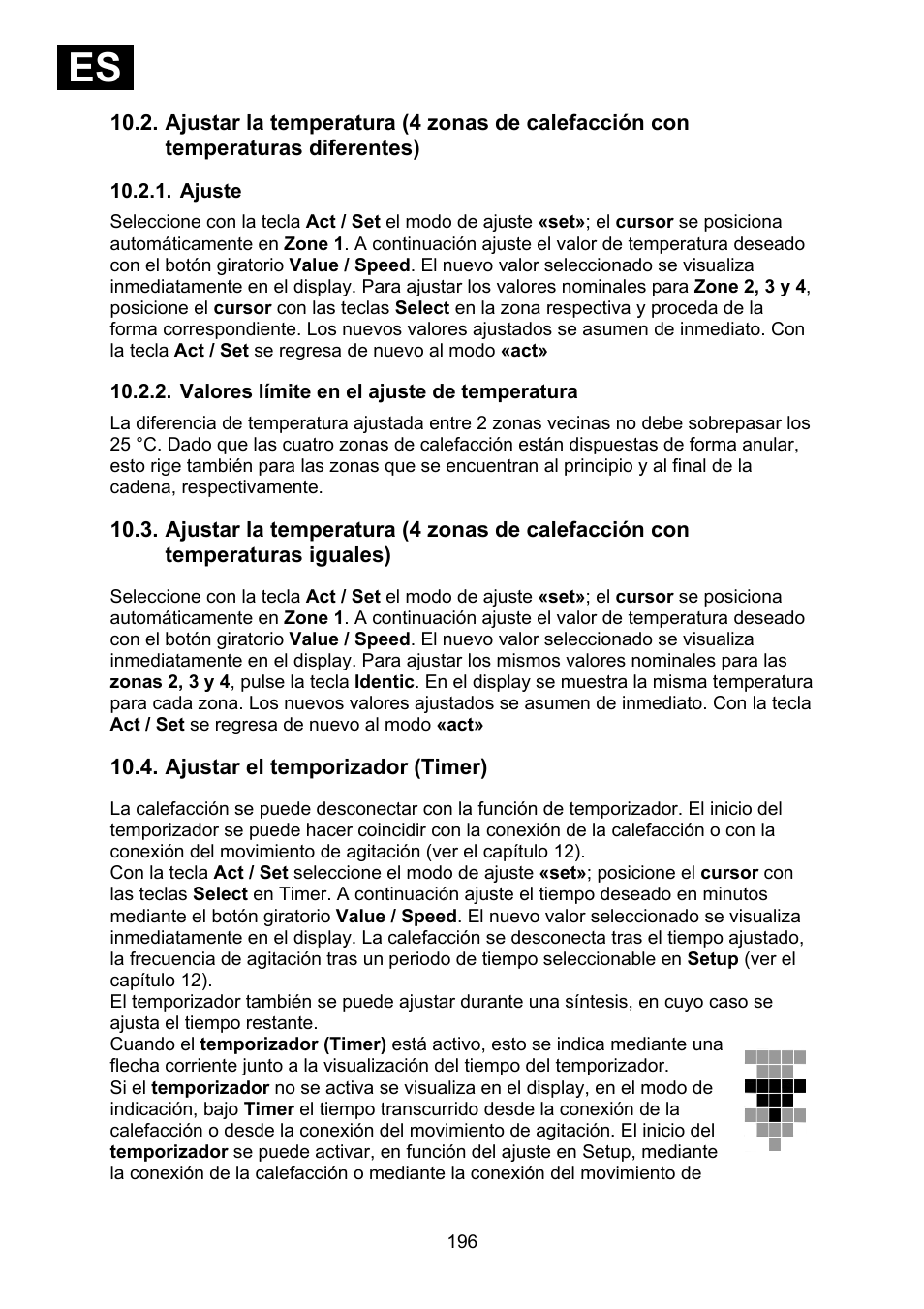 Ajuste, Valores límite en el ajuste de temperatura, Ajustar el temporizador (timer) | Ies i | Heidolph Synthesis 1 User Manual | Page 196 / 268