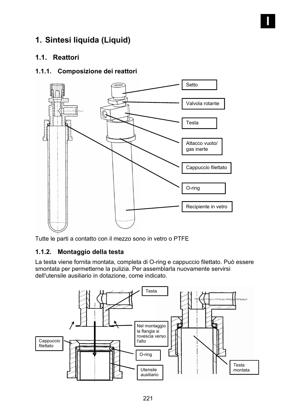 Sintesi liquida (liquid), Reattori, Composizione dei reattori | Montaggio della testa | Heidolph Synthesis 1 User Manual | Page 221 / 268