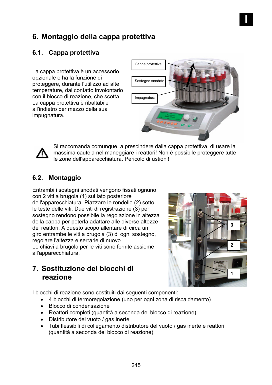 Montaggio della cappa protettiva, Cappa protettiva, Montaggio | Sostituzione dei blocchi di reazione | Heidolph Synthesis 1 User Manual | Page 245 / 268