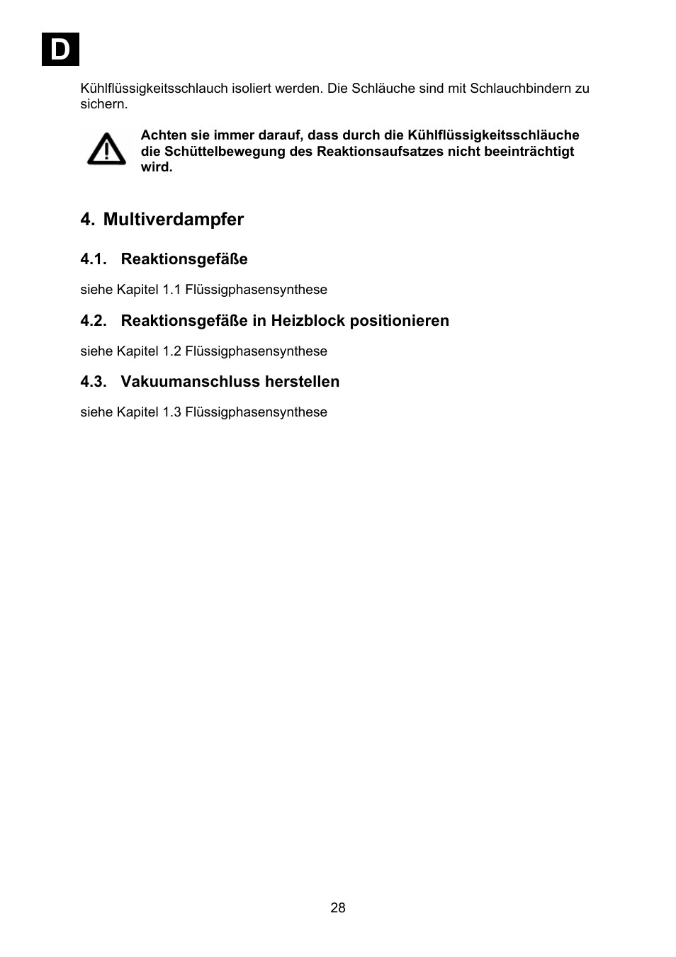 Multiverdampfer, Reaktionsgefäße, Reaktionsgefäße in heizblock positionieren | Vakuumanschluss herstellen, Id i | Heidolph Synthesis 1 User Manual | Page 28 / 268