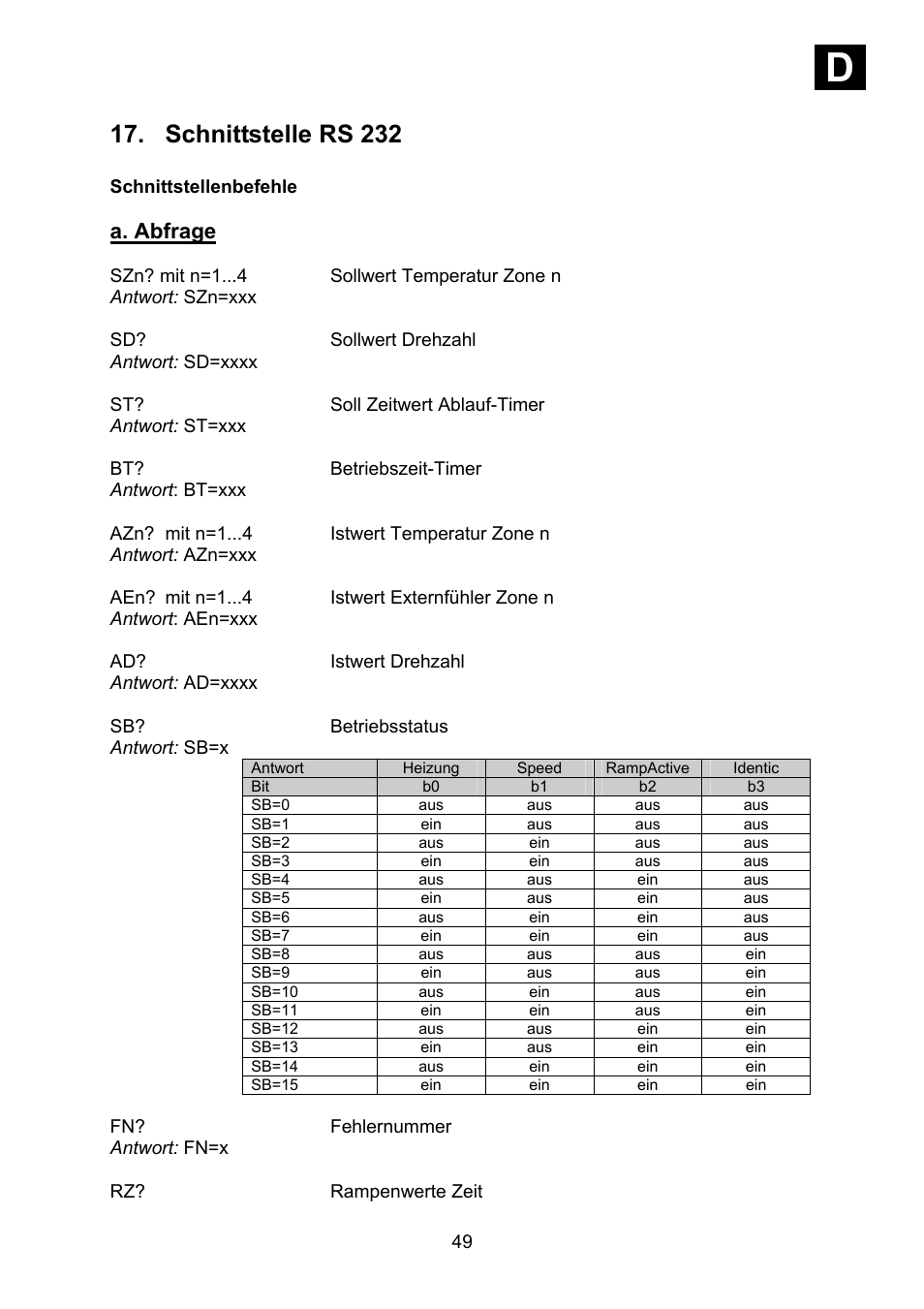 Schnittstelle rs 232, Id i, A. abfrage | Heidolph Synthesis 1 User Manual | Page 49 / 268