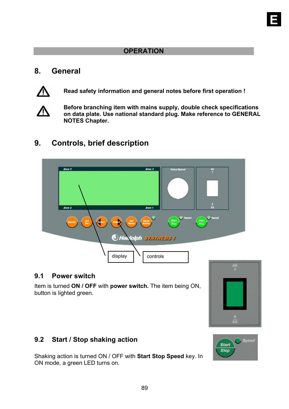 General, Controls, brief description | Heidolph Synthesis 1 User Manual | Page 89 / 268