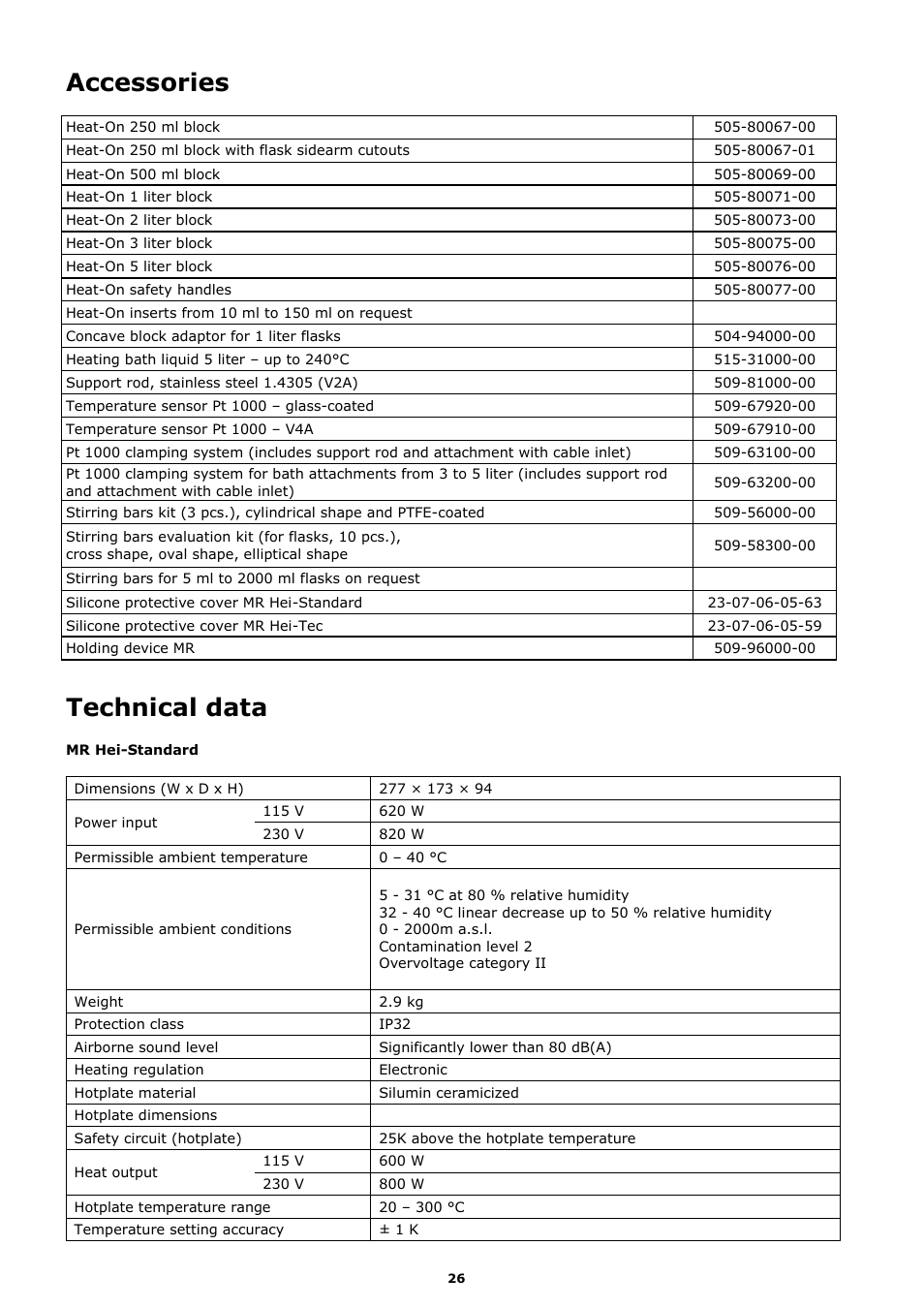 Accessories, Technical data | Heidolph MR Hei-Tec User Manual | Page 34 / 39