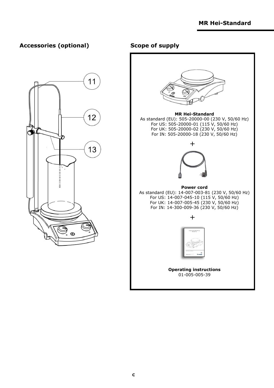 Mr hei-standard, Accessories (optional), Scope of supply | Heidolph MR Hei-Tec User Manual | Page 4 / 39