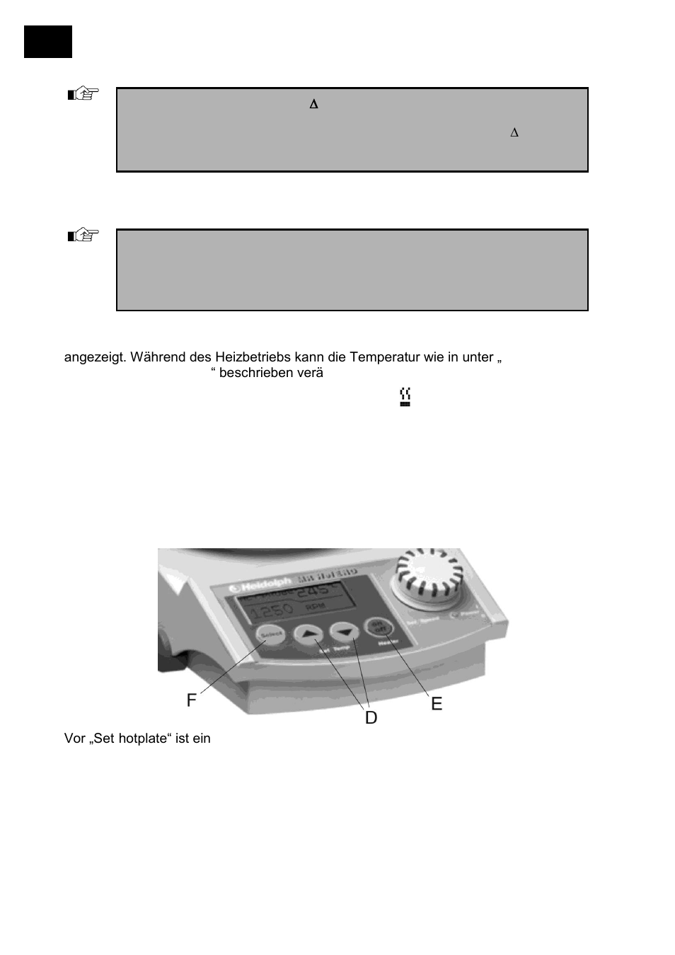 Heizung einschalten, Temperieren ohne temperaturmeßfühler, Einstellen der heizplattentemperatur | Heidolph MR Hei-End User Manual | Page 14 / 124