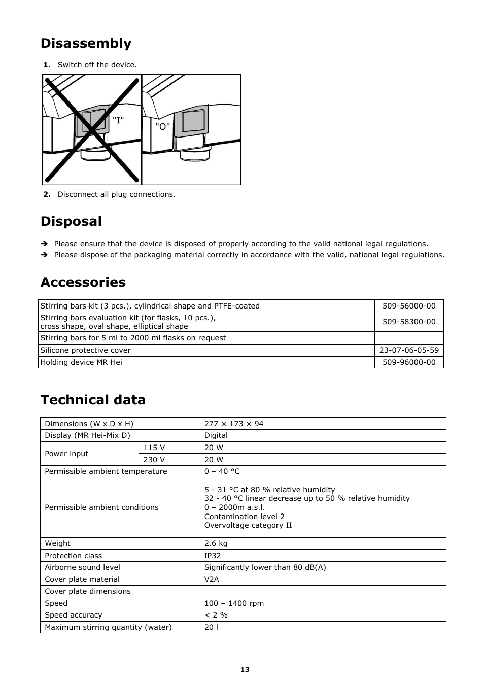 Disassembly, Disposal, Accessories | Technical data | Heidolph MR Hei-Mix D User Manual | Page 21 / 24