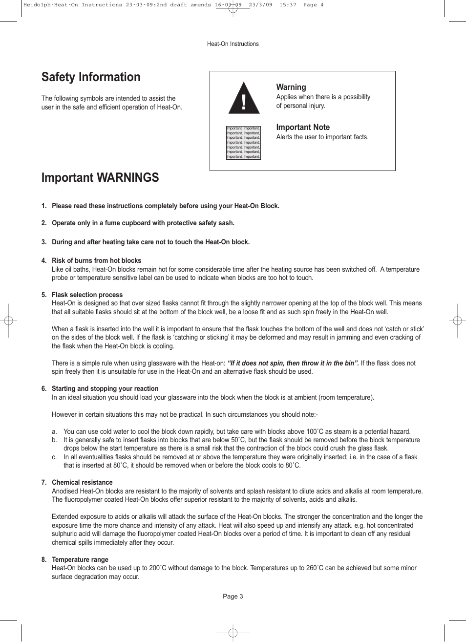 Safety information, Important warnings | Heidolph Heat-On User Manual | Page 4 / 13