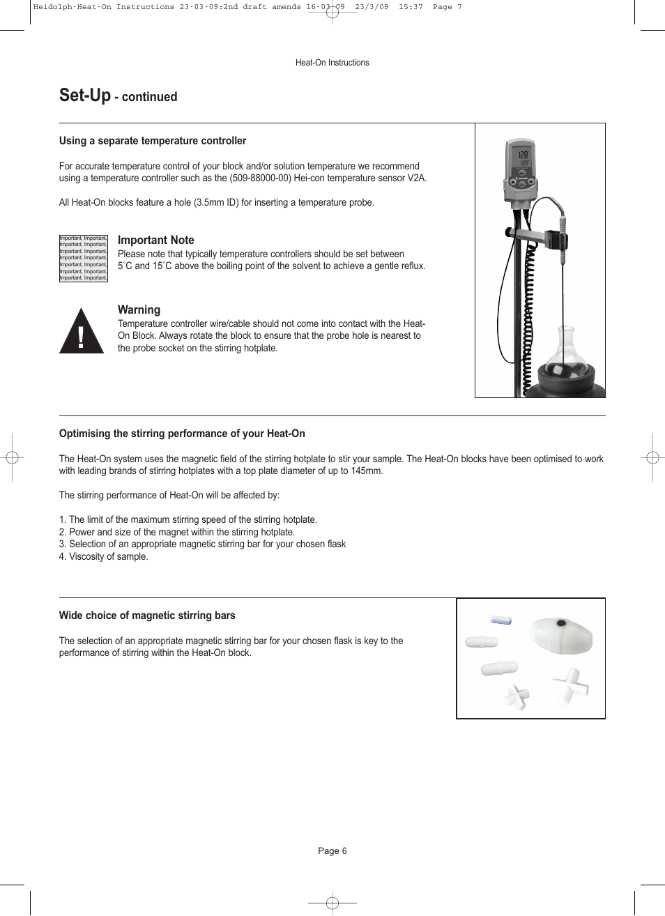 Set-up, Continued | Heidolph Heat-On User Manual | Page 7 / 13